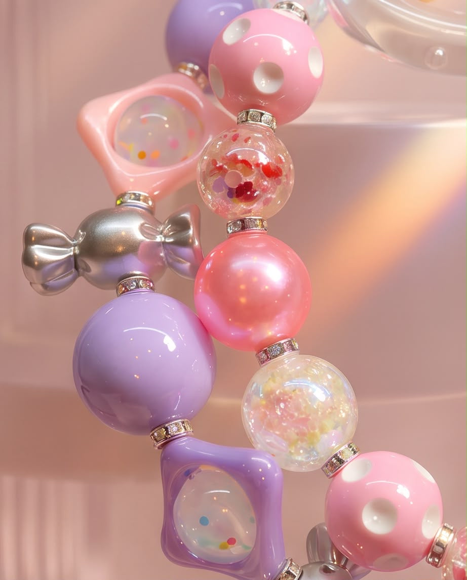 Candy Couture – Statement-Halskette in Rosa & Flieder mit Candy-Anhängern | Einzelstück