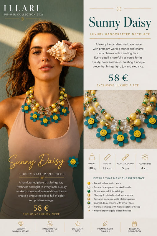 Sunny Daisy – Handgefertigte Statement-Halskette mit Smiley-Blumen | Einzelstück