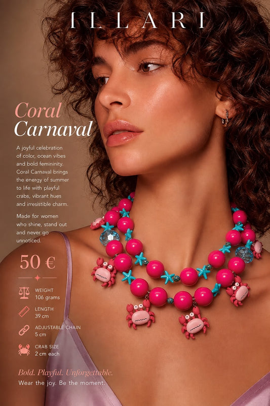 Coral Carnaval – Pinke Statement-Halskette mit Krabben & Seesternen | Einzelstück