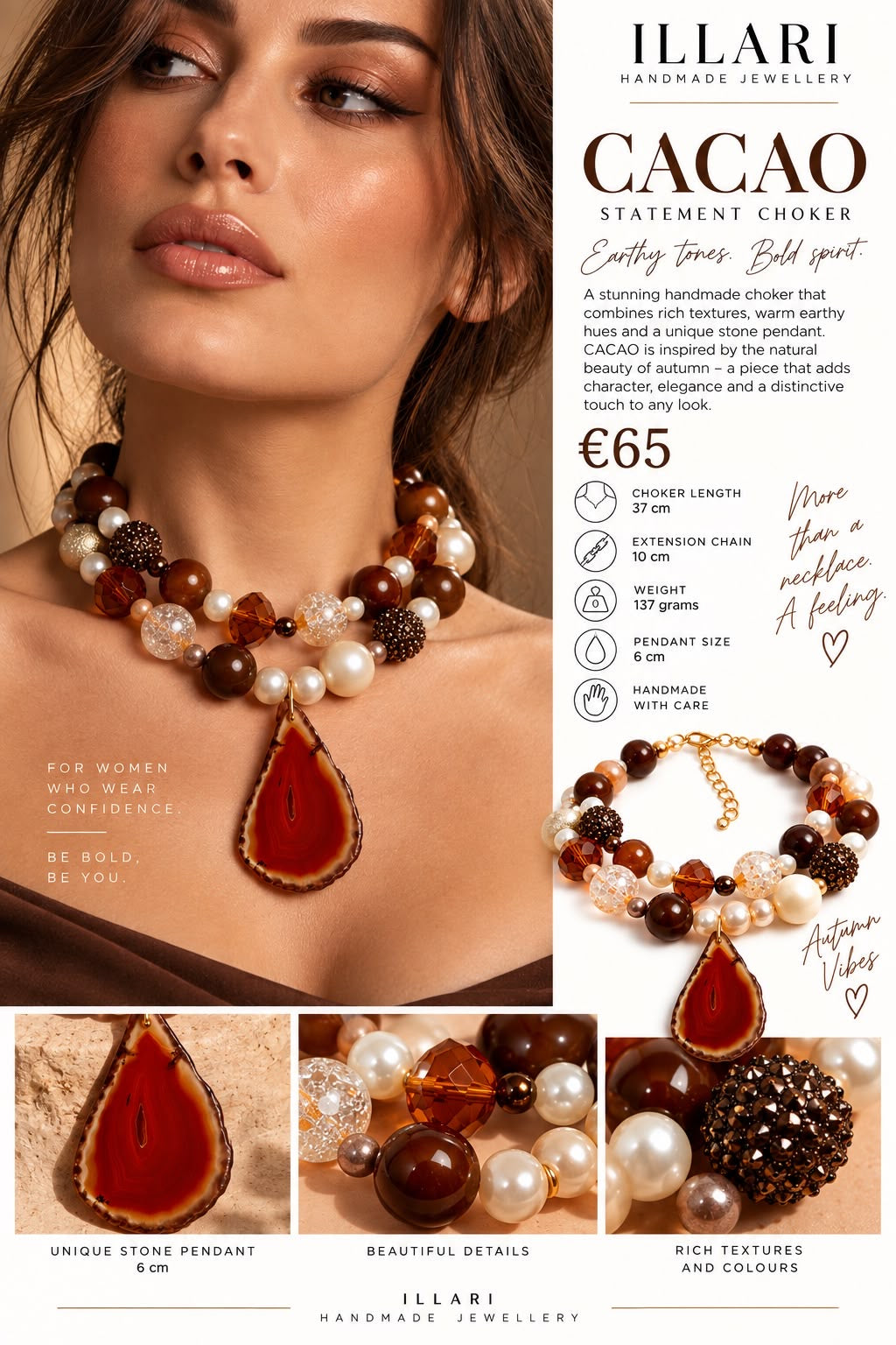 Cacao – Statement Choker in warmen Erdtönen mit großem Steinanhänger