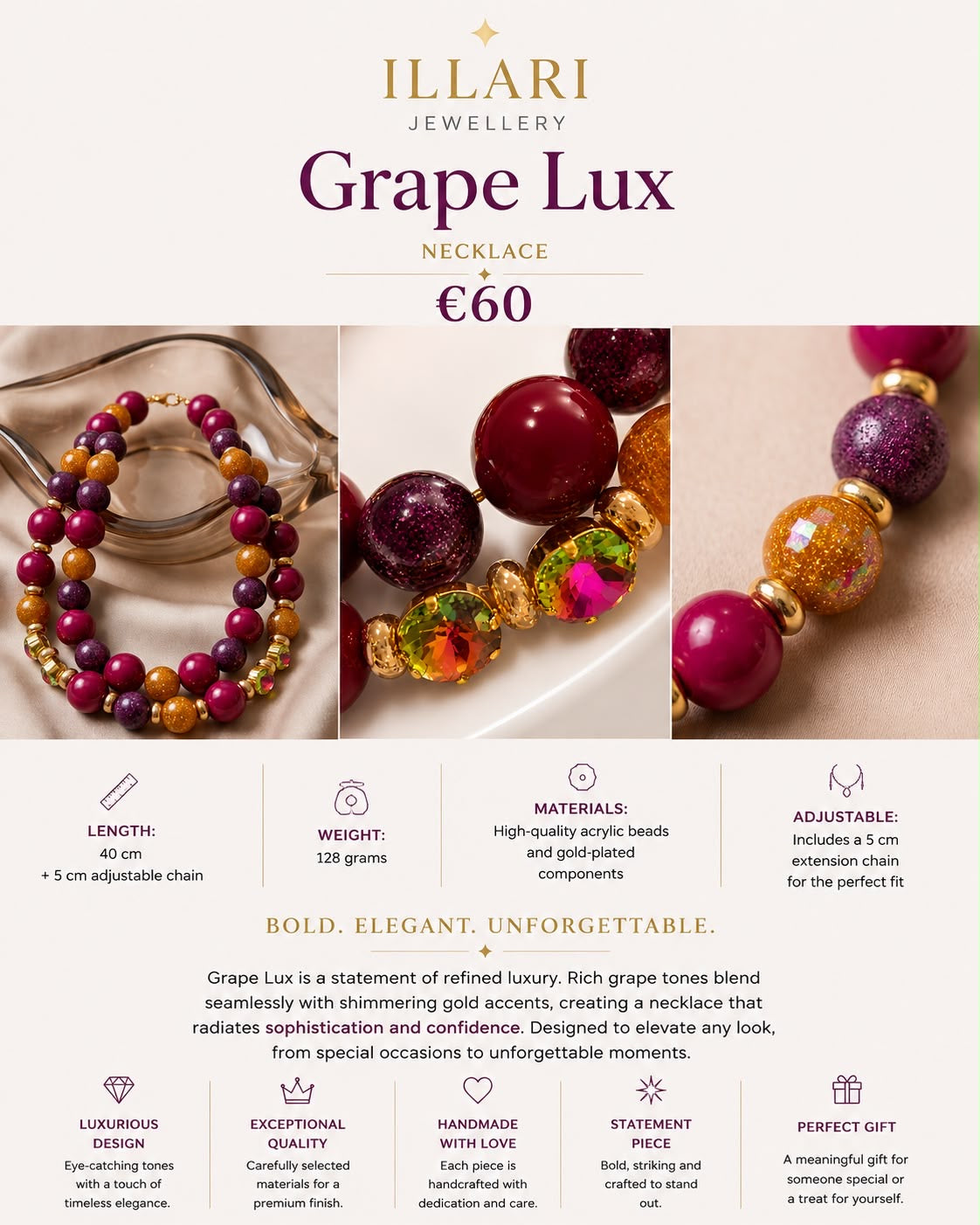 Grape Lux – Statement-Kette in Bordeaux, Violett & Gold