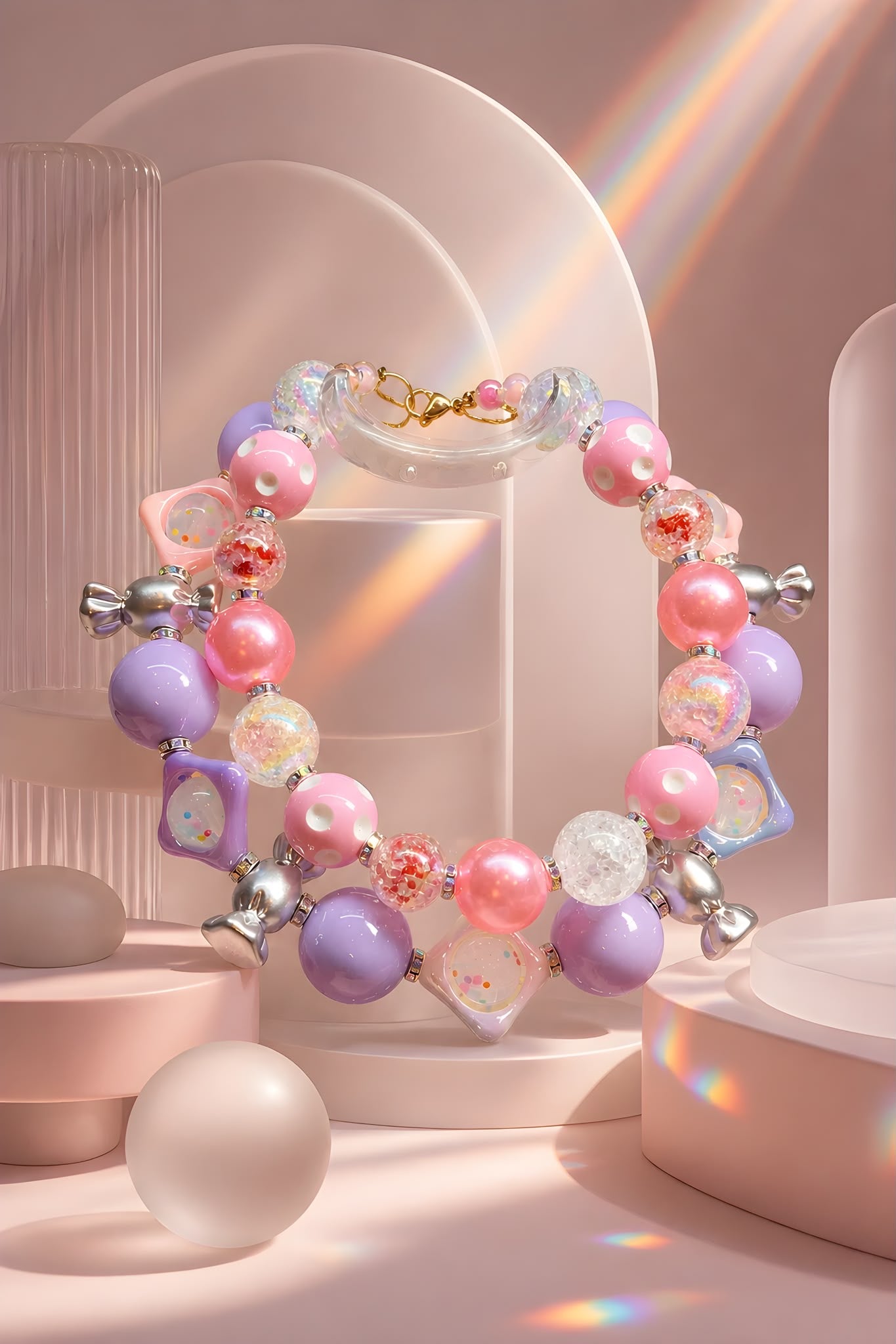 Candy Couture – Statement-Halskette in Rosa & Flieder mit Candy-Anhängern | Einzelstück