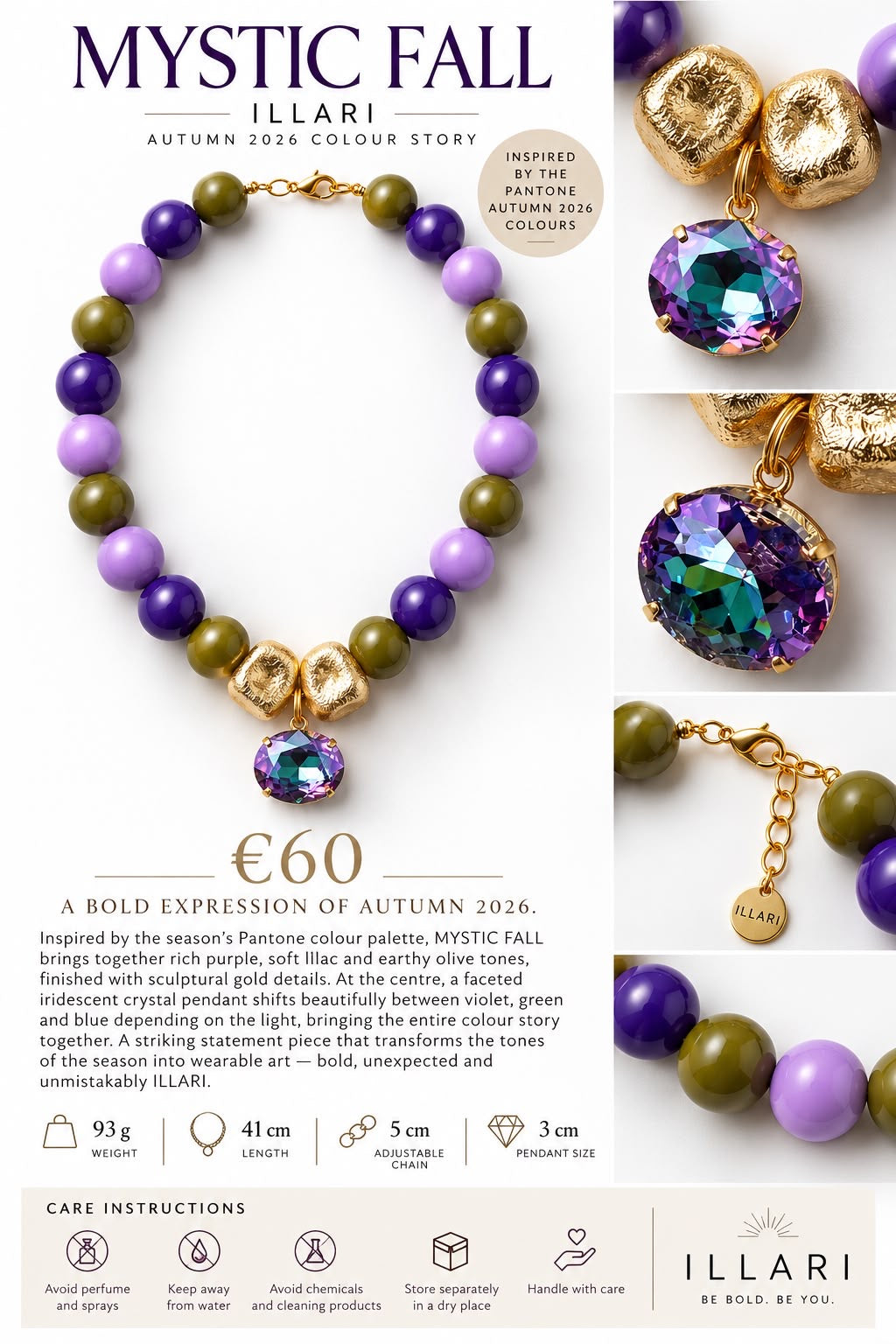 Mystic Fall – Purple & Olive Statement Necklace with Iridescent Crystal