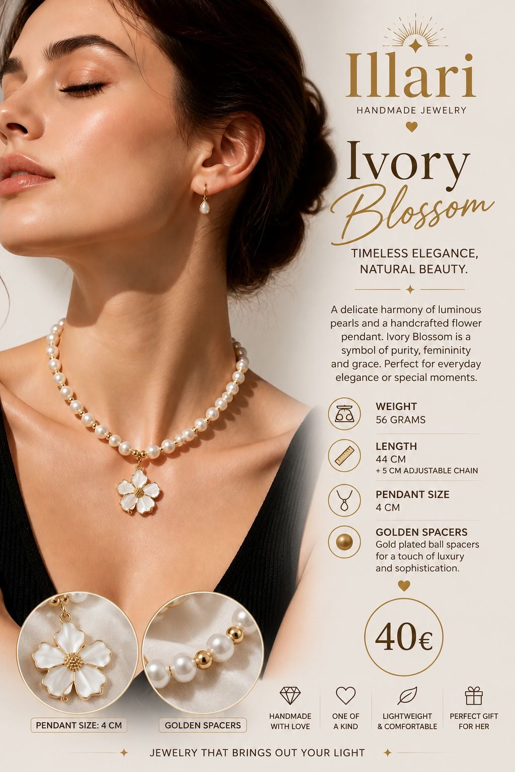 Ivory Blossom Handmade Necklace by Illari | Pearl Flower Necklace