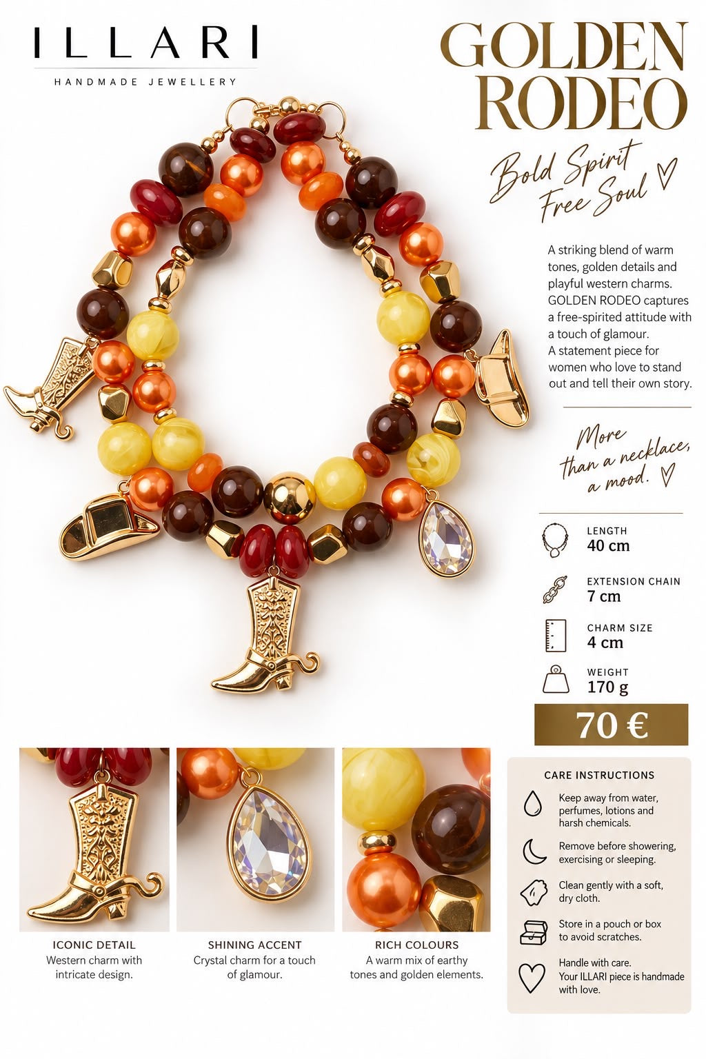 Golden Rodeo Handmade Statement Necklace by Illari