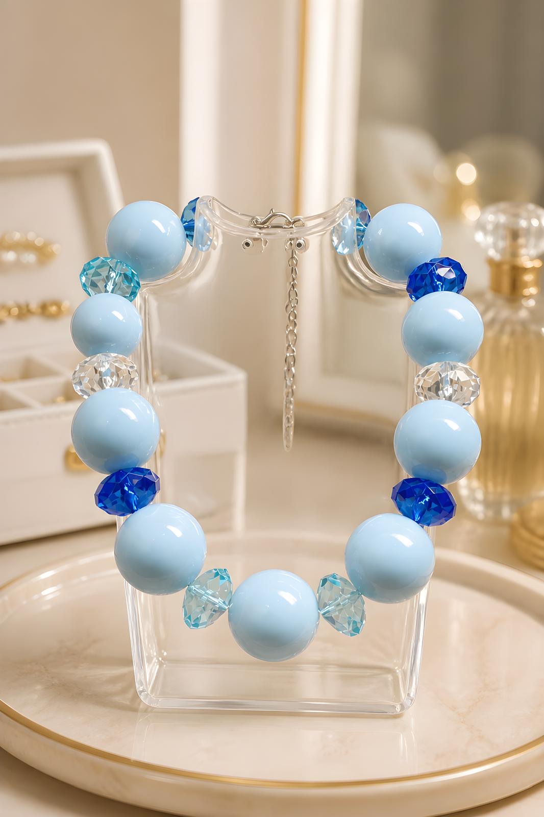 Crystal Blue – Handmade Oversize Beaded Statement Necklace by Illari – One of a Kind