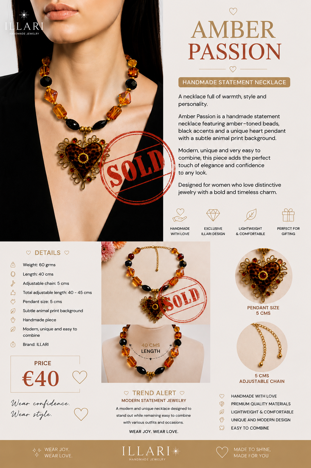 Amber Passion Handmade Necklace by Illari