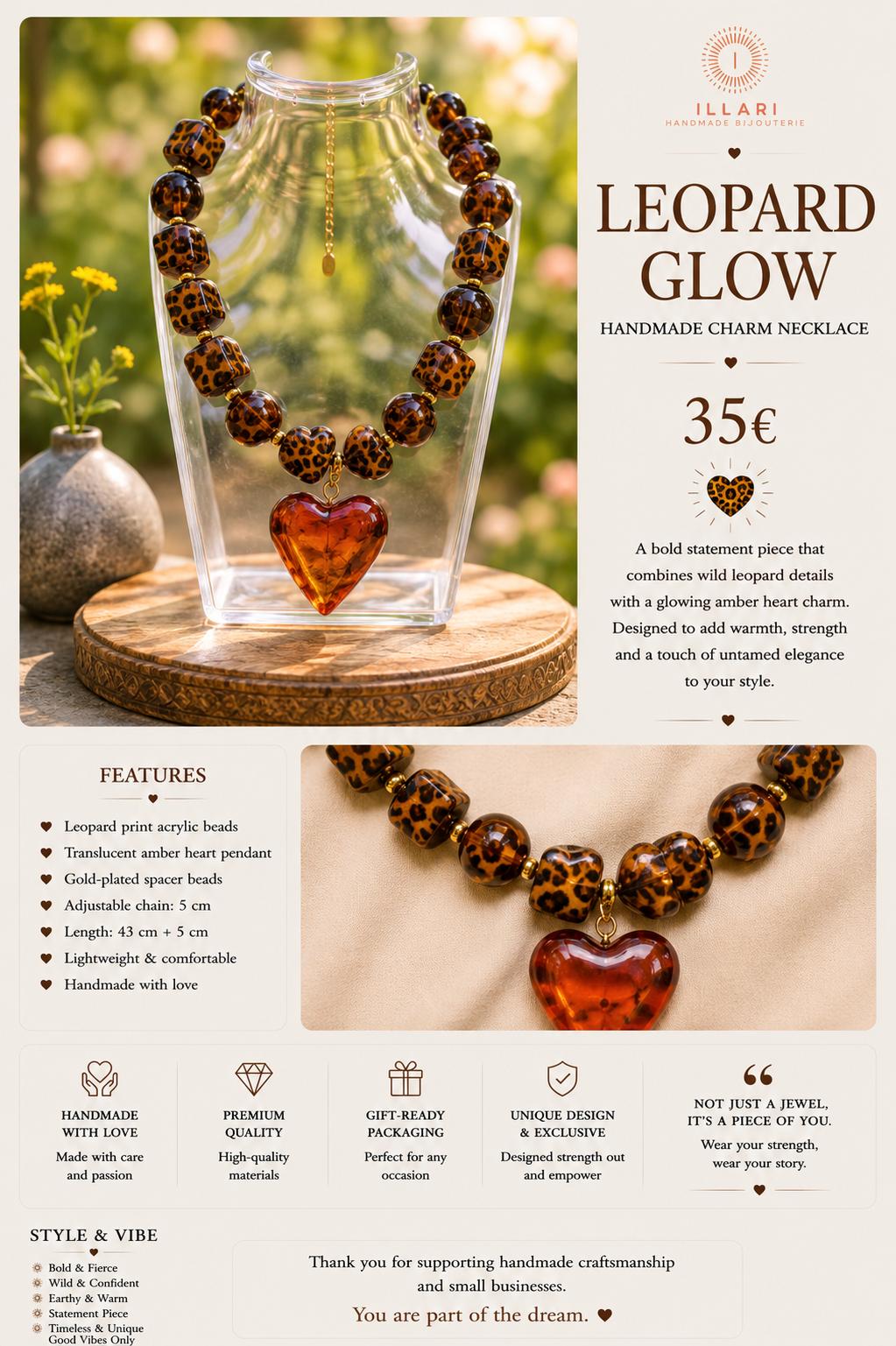Leopard Glow Handmade Necklace by Illari