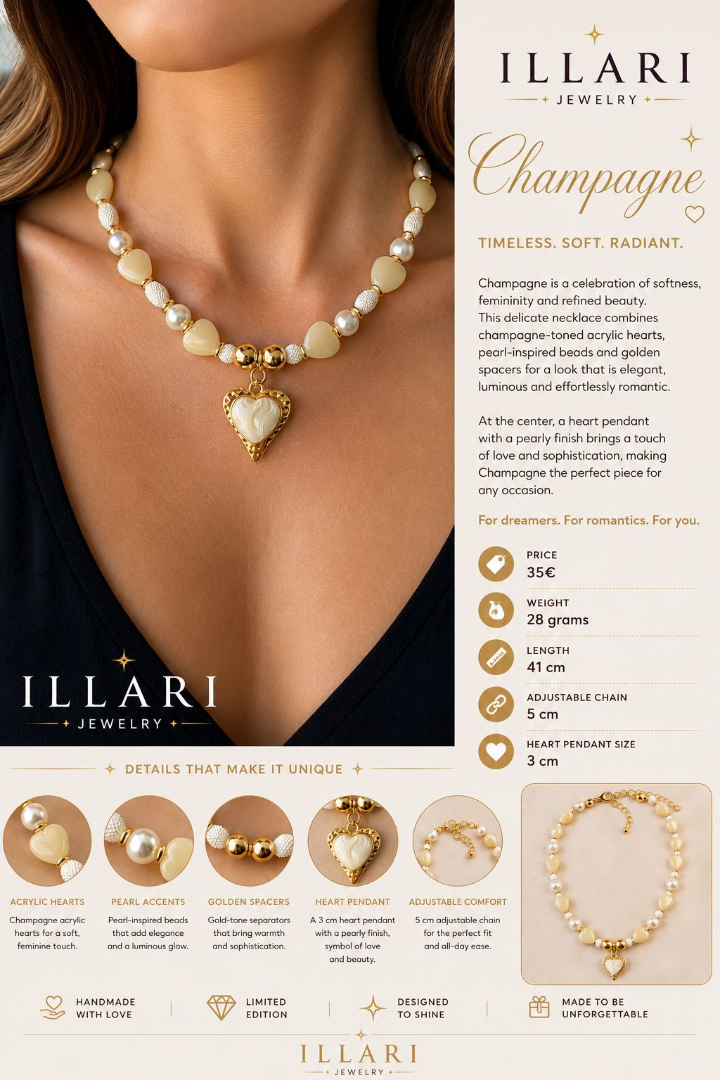 Champagne Handmade Necklace by Illari