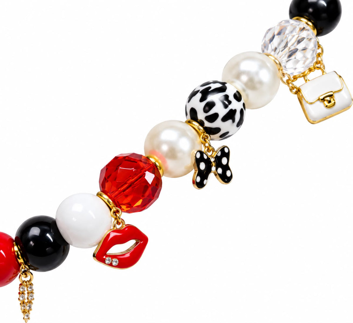 LUCKY HEART – Statement Halskette mit Herz, Charms & Perlen