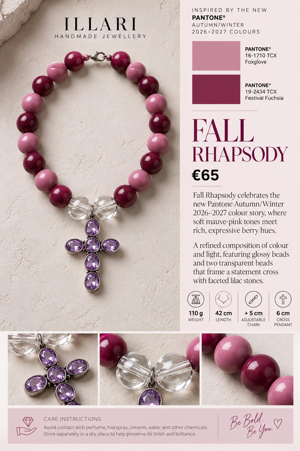 Fall Rhapsody – Pink & Berry Statement Necklace with Crystal Cross